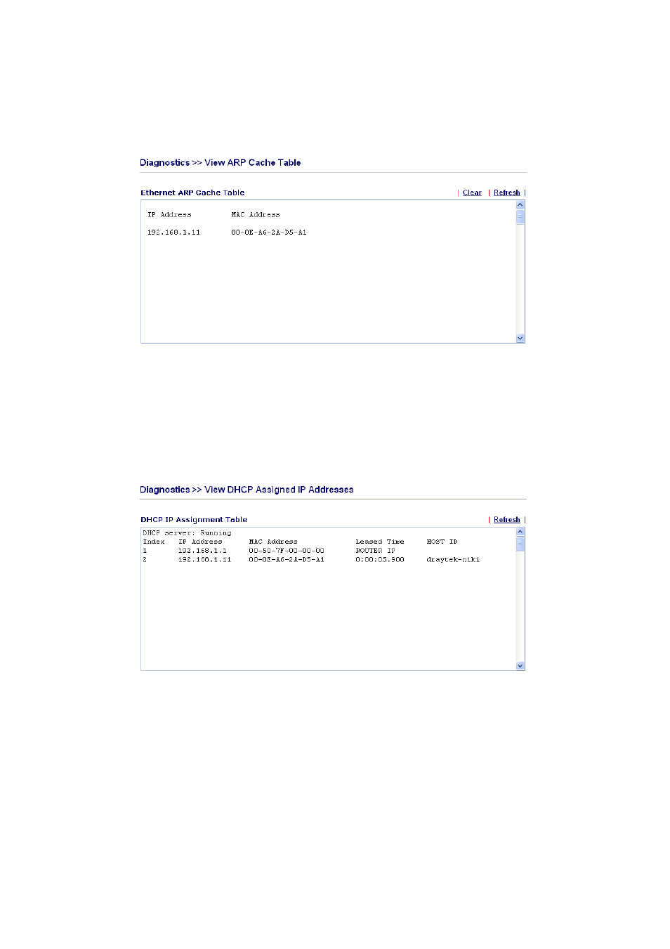 4 arp cache table, 5 dhcp table | Draytek 2800 Series User Manual | Page 156 / 197