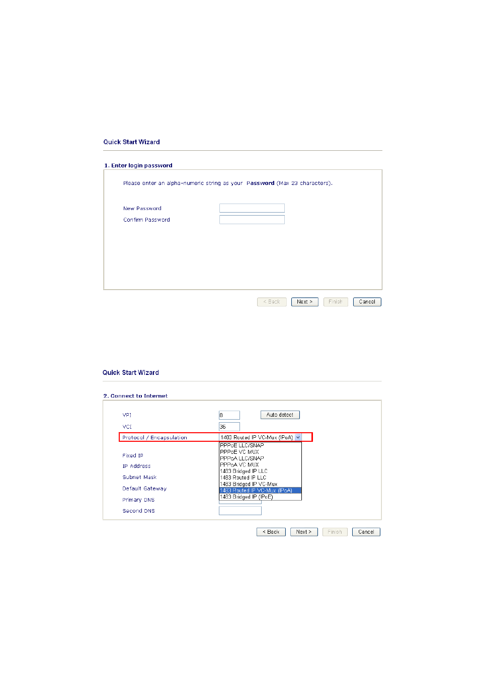 2 quick start wizard, 1 adjusting protocol/encapsulation | Draytek 2800 Series User Manual | Page 17 / 197