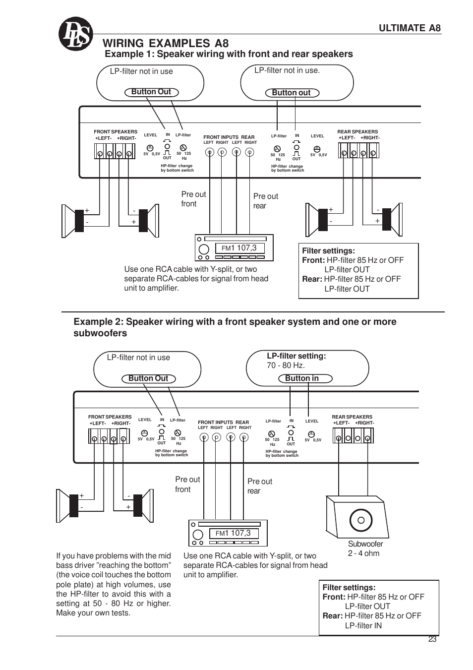 Wiring examples a8, Ultimate a8 | DLS Svenska AB A1 User Manual | Page 23 / 28