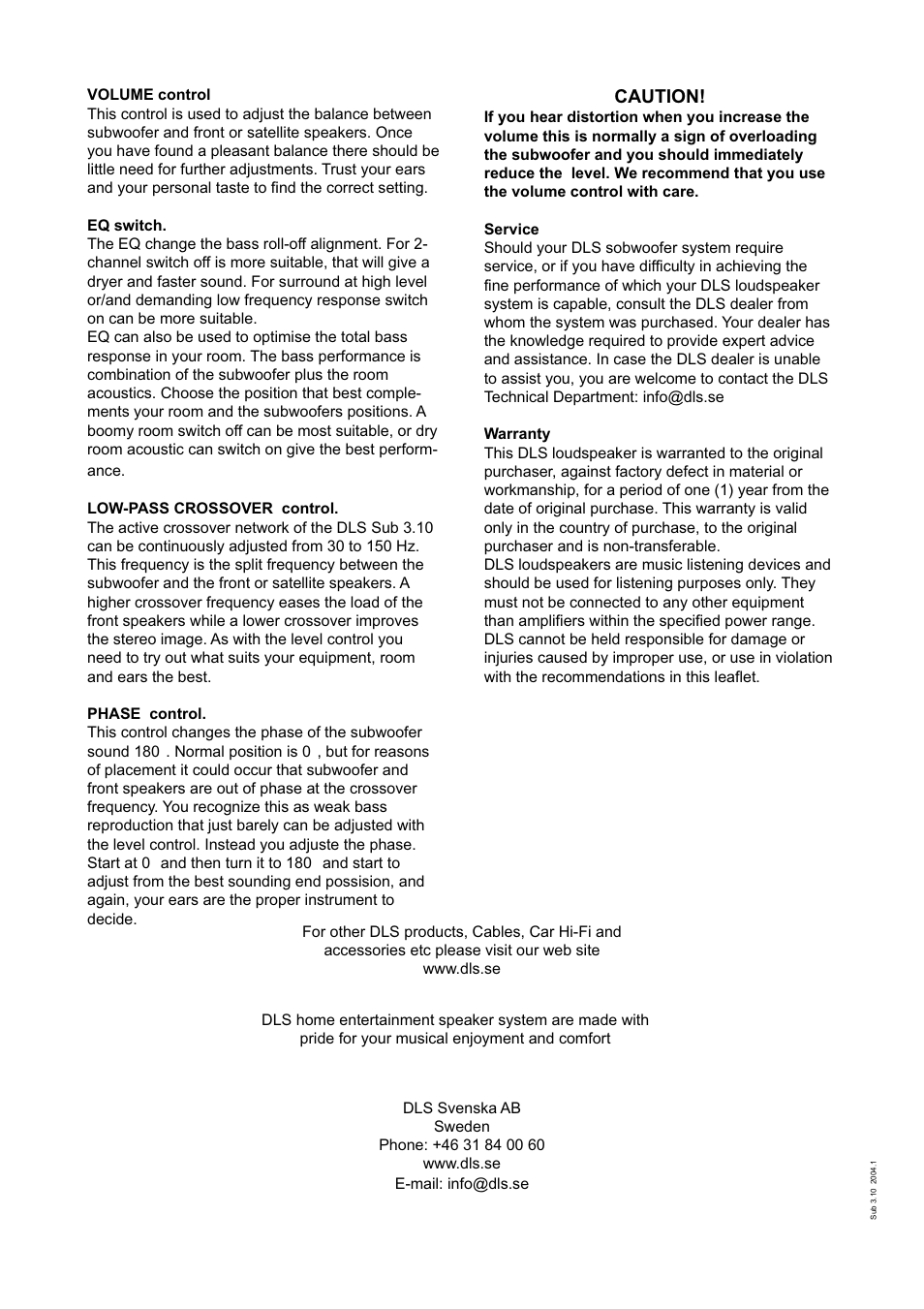 DLS Svenska AB Sub 3.10 User Manual | Page 4 / 4