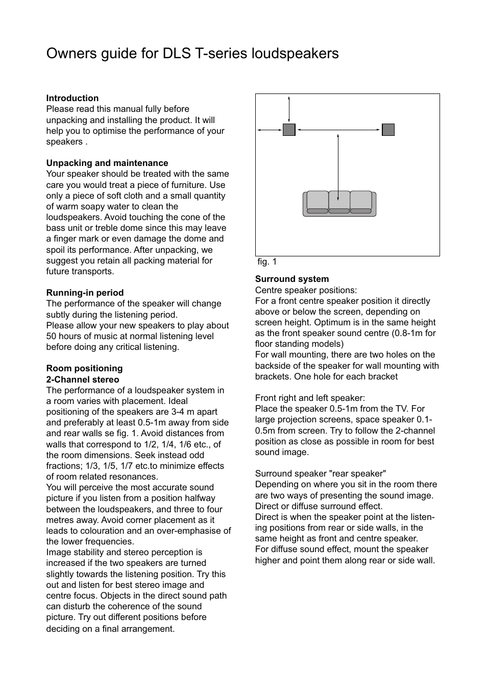 Owners guide for dls t-series loudspeakers | DLS Svenska AB T-Series User Manual | Page 2 / 4