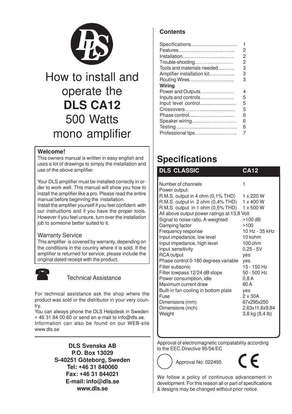 DLS Svenska AB DLS CA12 User Manual | 8 pages