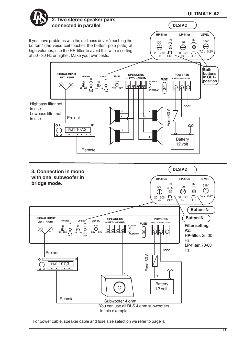 Ultimate a2, Remote pre out, Dls a2 | Button in | DLS Svenska AB A2 User Manual | Page 11 / 26