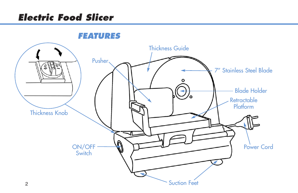 Electric food slicer, Features | Deni 14150 User Manual | Page 3 / 9