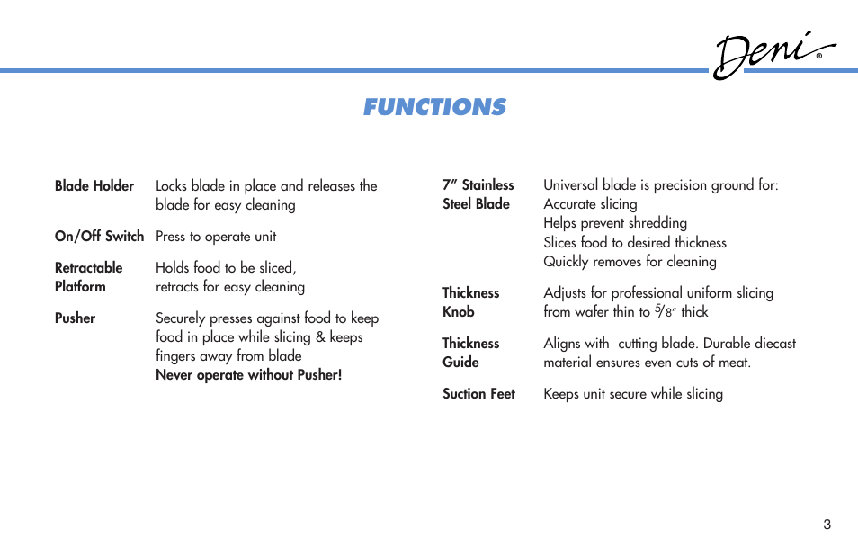 Functions | Deni 14150 User Manual | Page 4 / 9