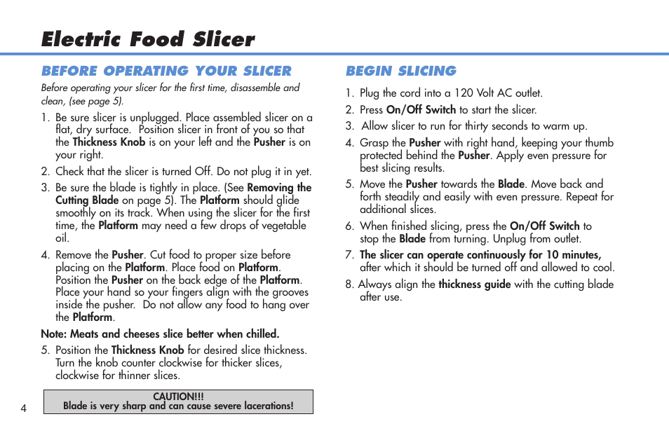 Electric food slicer | Deni 14150 User Manual | Page 5 / 9