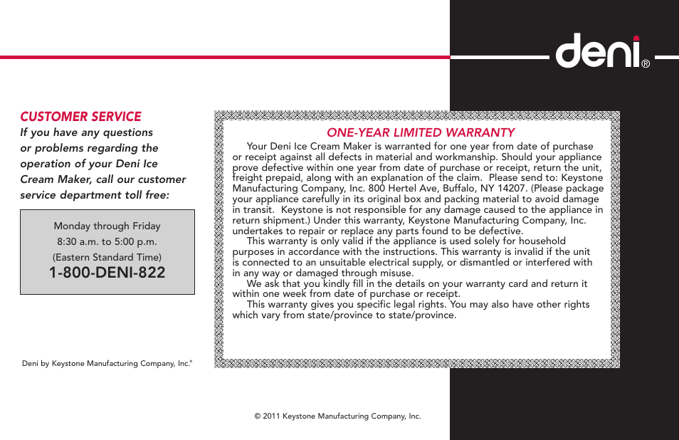 Customer service | Deni Ice Cream Maker 2qt 5225 User Manual | Page 17 / 51