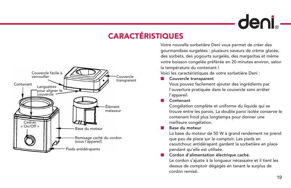 Caractéristiques | Deni Ice Cream Maker 2qt 5225 User Manual | Page 20 / 51
