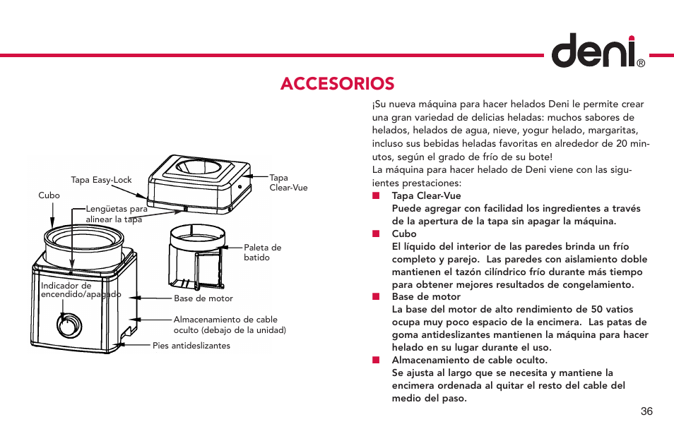 Accesorios | Deni Ice Cream Maker 2qt 5225 User Manual | Page 37 / 51