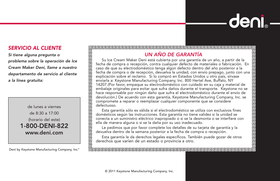 Servicio al cliente | Deni Ice Cream Maker 2qt 5225 User Manual | Page 51 / 51