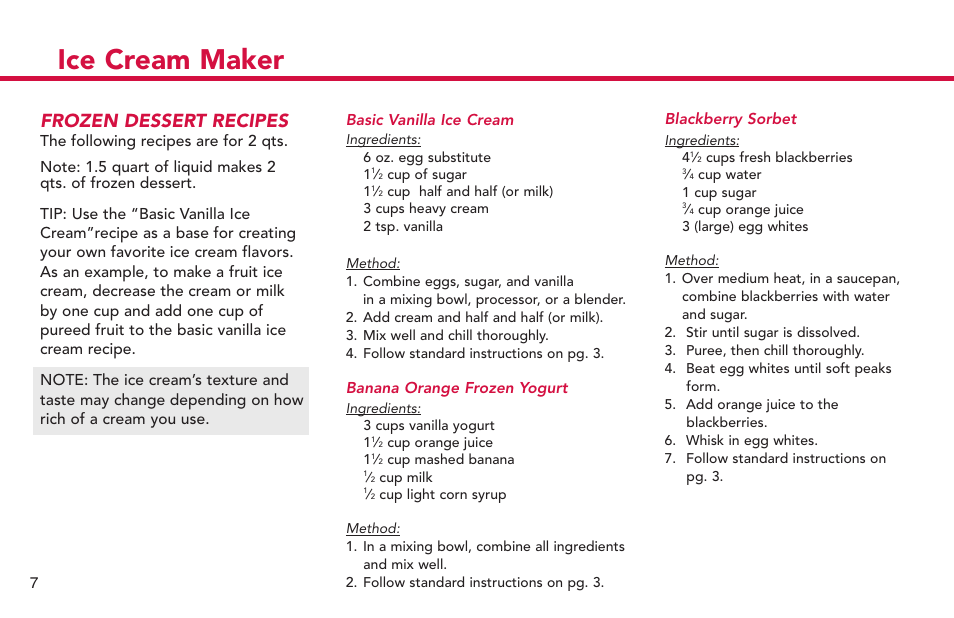 Ice cream maker, Frozen dessert recipes | Deni Ice Cream Maker 2qt 5225 User Manual | Page 8 / 51