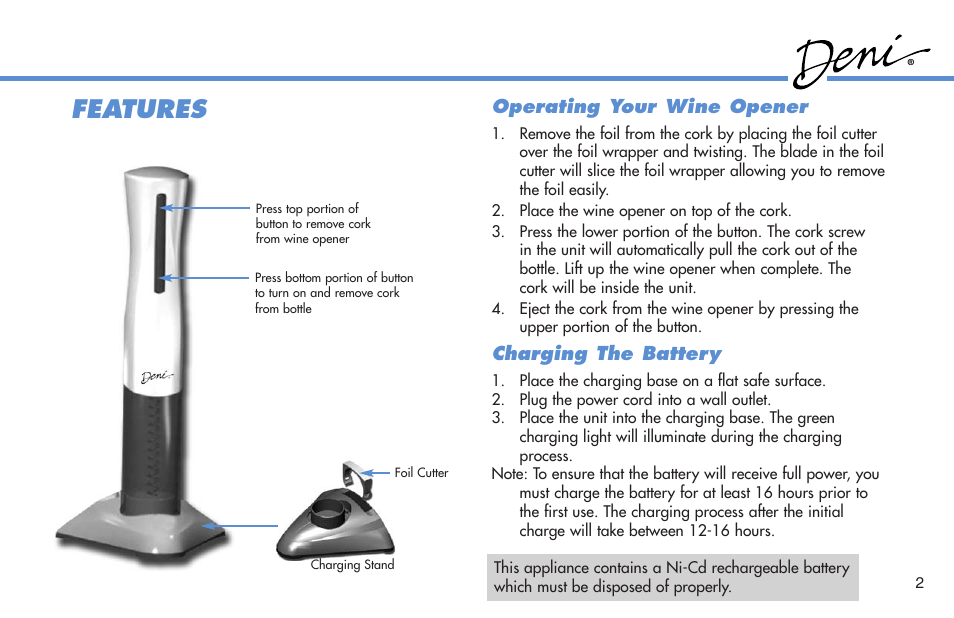 Features | Deni 4900 User Manual | Page 3 / 4