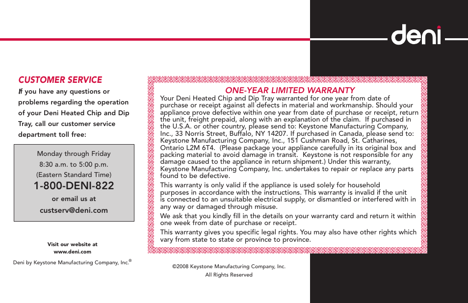 Customer service | Deni 15700 User Manual | Page 7 / 7
