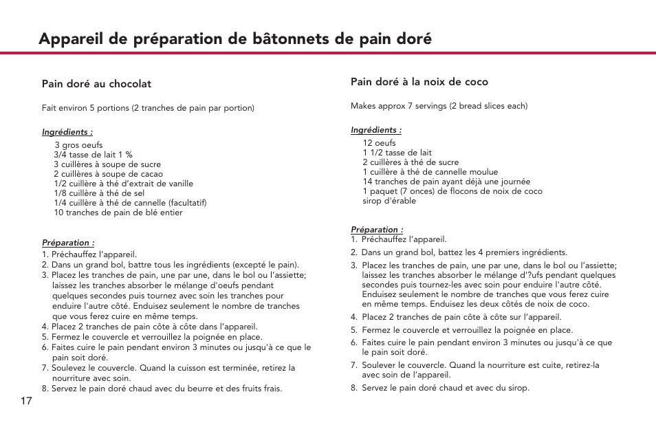 Appareil de préparation de bâtonnets de pain doré | Deni French Toast Stick maker 4862 User Manual | Page 18 / 29