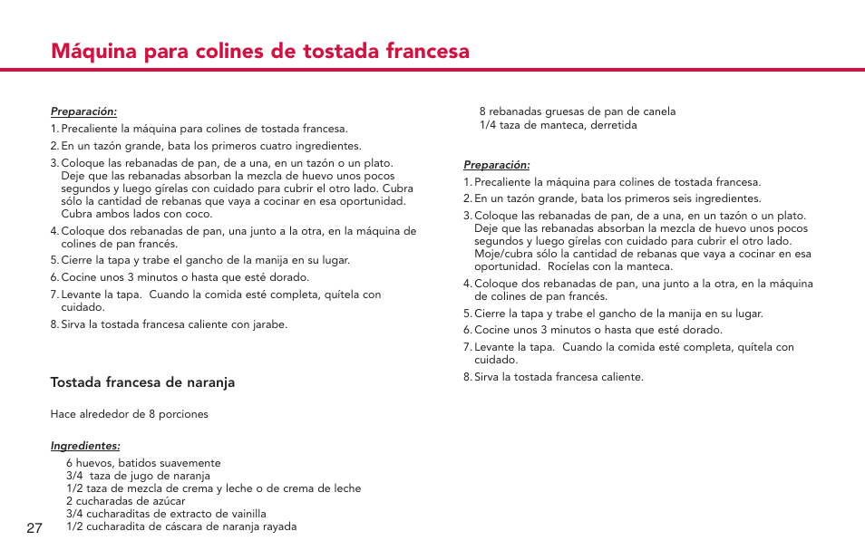 Máquina para colines de tostada francesa | Deni French Toast Stick maker 4862 User Manual | Page 28 / 29