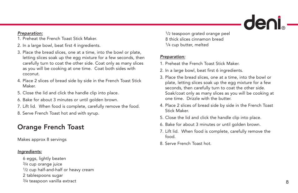 Orange french toast | Deni French Toast Stick maker 4862 User Manual | Page 9 / 29