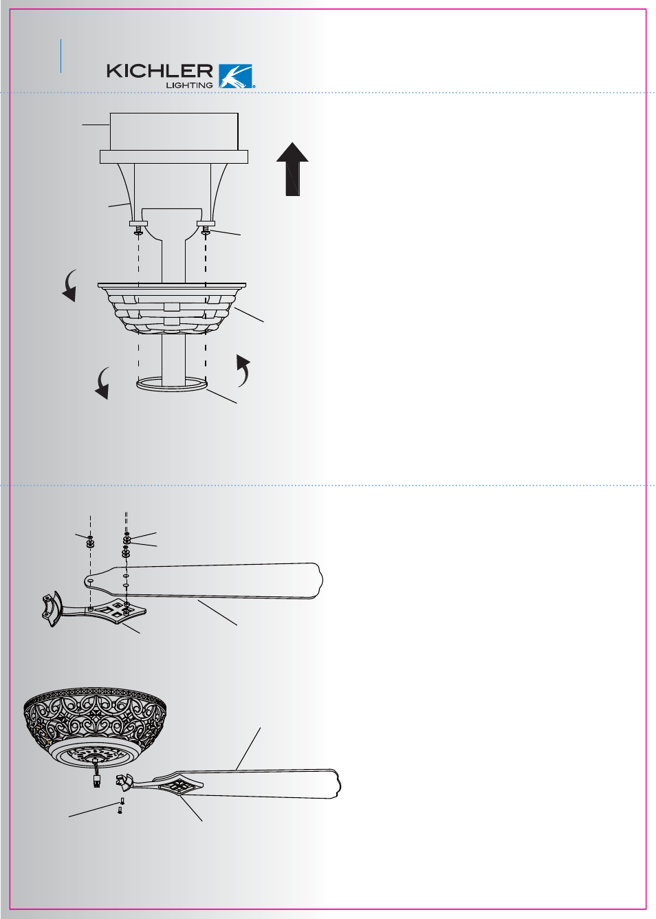 Installing the ceiling canopy, Assemblying and attaching the fan blades | Kichler 300113 User Manual | Page 8 / 12