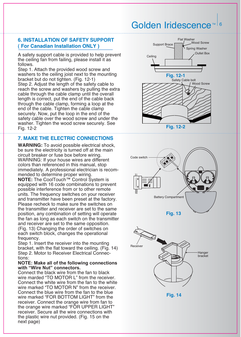 Golden iridescence, Make the electric connections | Kichler 300000 User Manual | Page 7 / 15