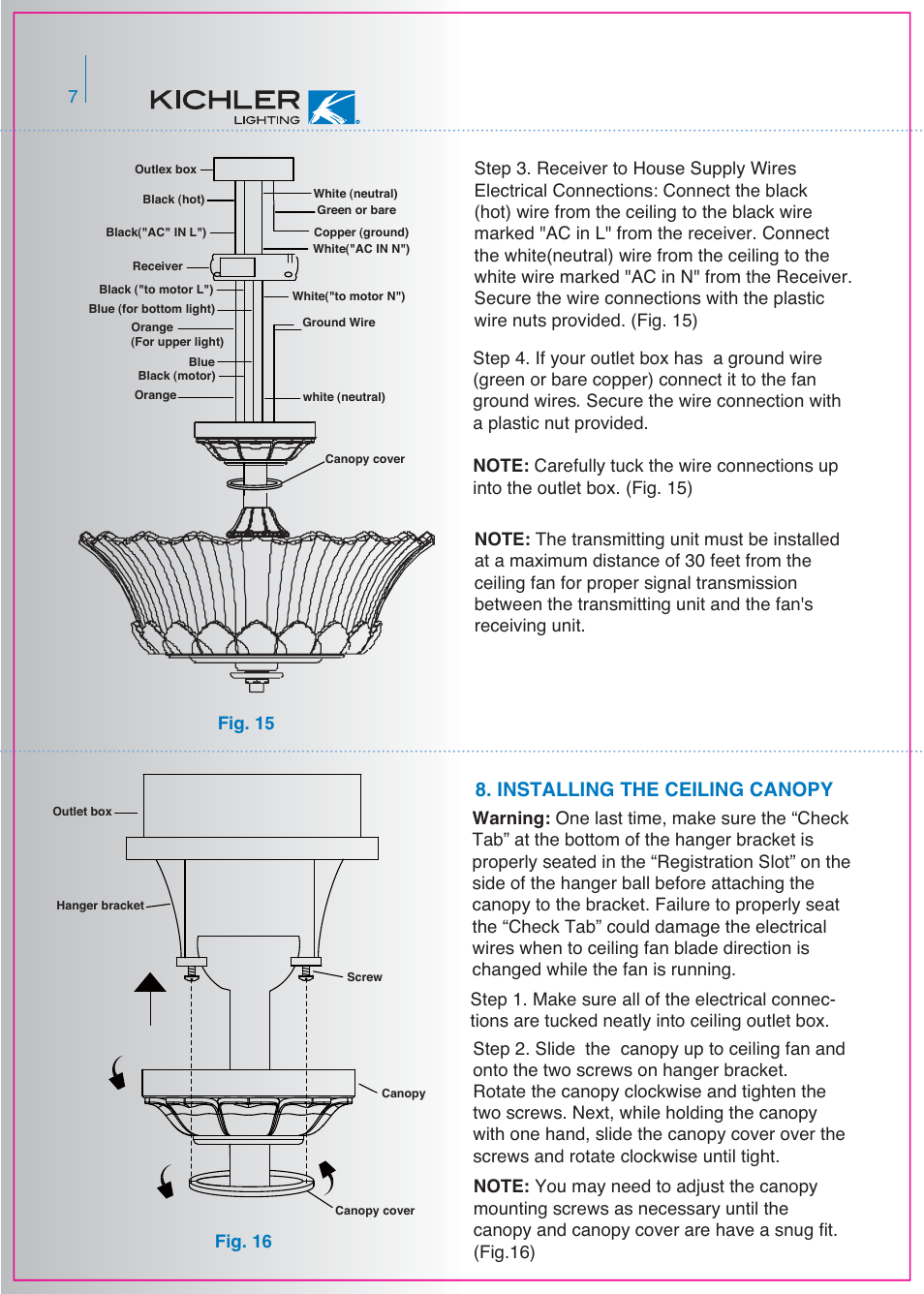 Installing the ceiling canopy | Kichler 300000 User Manual | Page 8 / 15