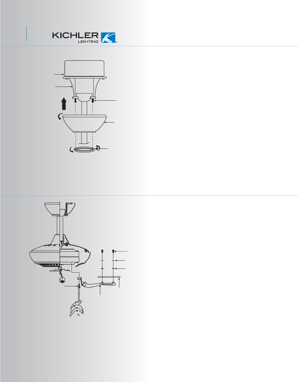 Yg208kcl-52a-300016-p7, Finishing the installation, Attaching the fan blades | Kichler 300016 User Manual | Page 8 / 12