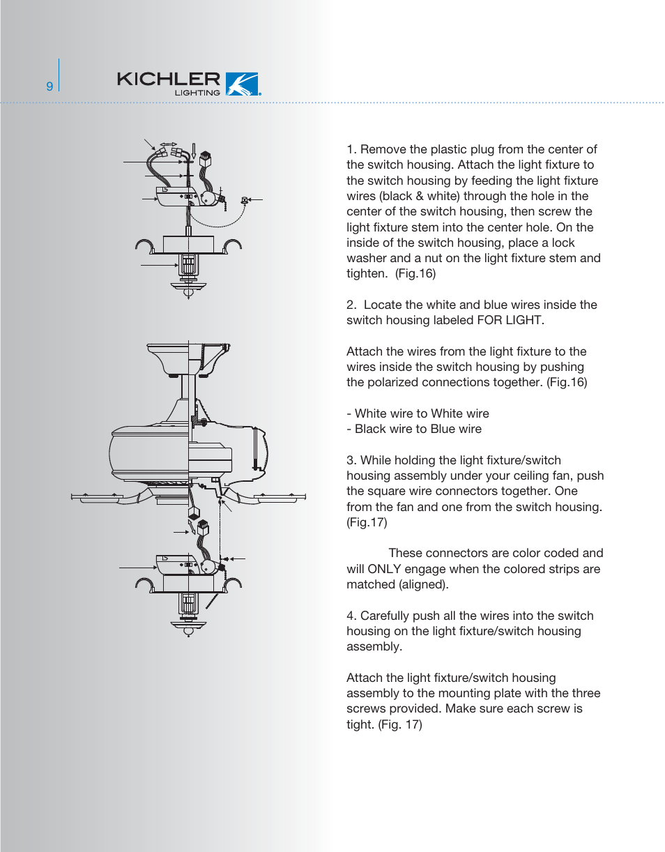 Yg219kcl+1l-339212 p9, Installing the light fixture | Kichler 339212 User Manual | Page 10 / 13