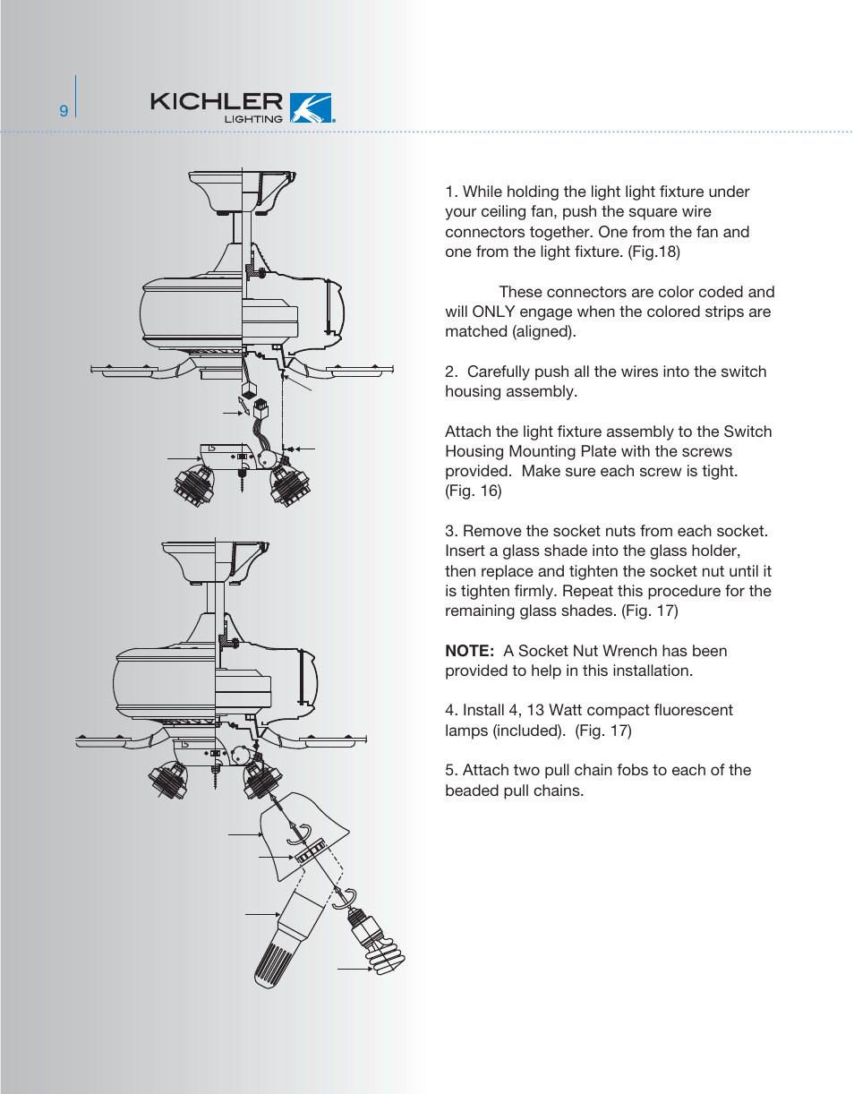 Yg219kcl+4fdc-339401 p9, Installing the light fixture | Kichler 339401 User Manual | Page 10 / 12