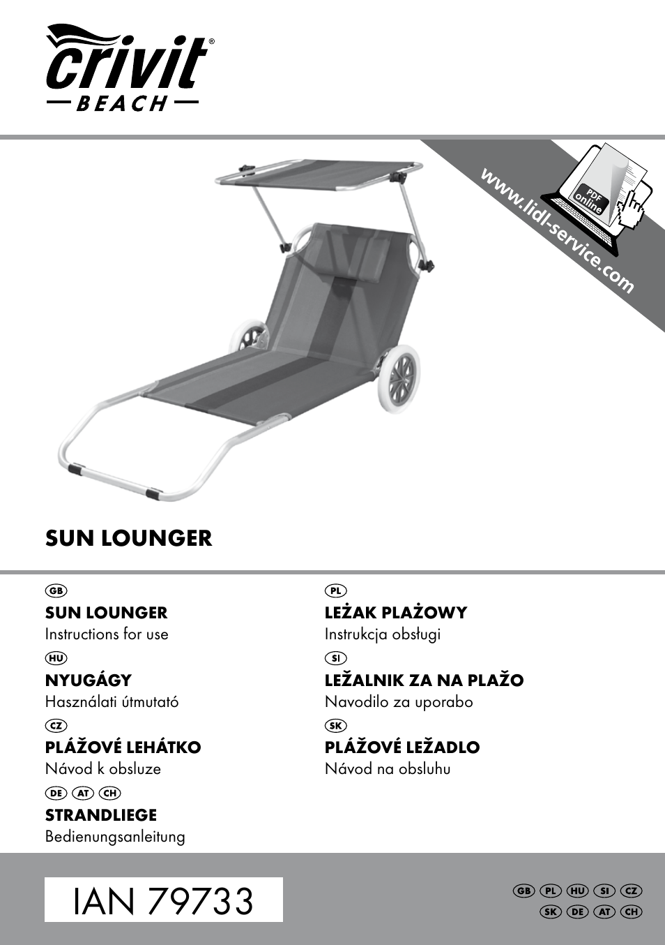 Crivit Sun Lounger User Manual | 24 pages