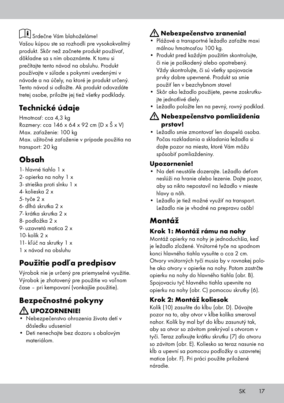 Crivit Sun Lounger User Manual | Page 17 / 24