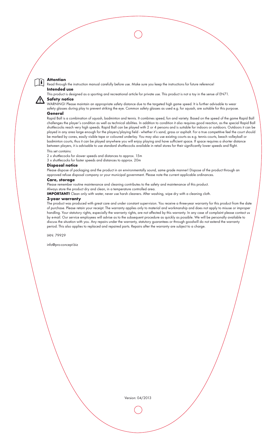 Crivit Speed Badminton Set User Manual | 2 pages