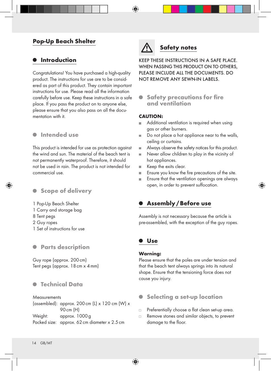 Crivit Pop-Up Beach Shelter User Manual | Page 14 / 20