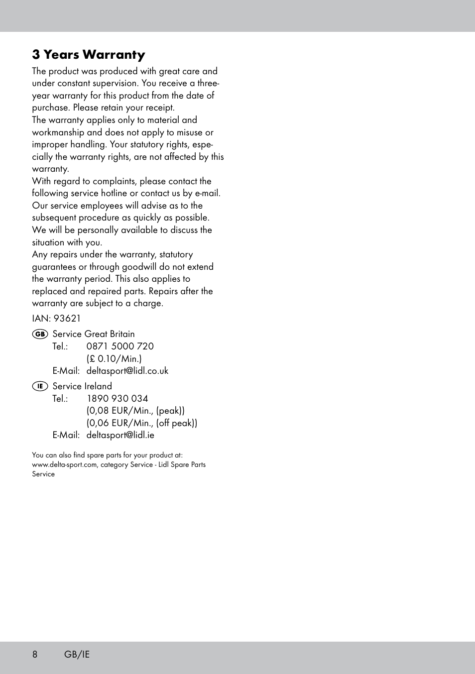 3 years warranty | Crivit Yoga Block Style_Yogaball User Manual | Page 8 / 28
