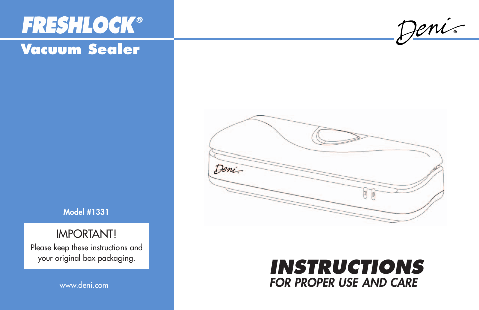Deni Freshlock Vacuum Sealer 1331 User Manual | 8 pages
