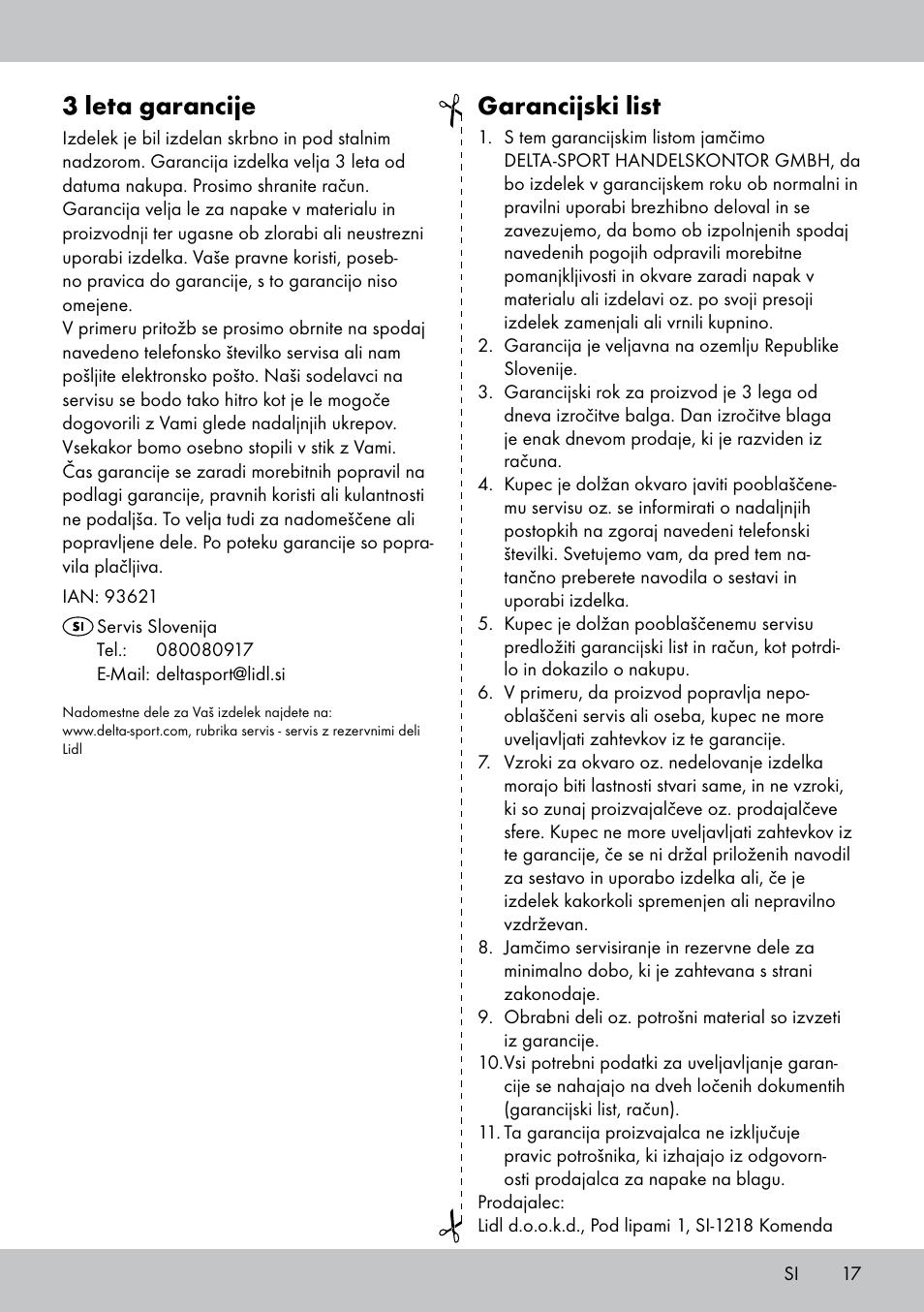 3 leta garancije, Garancijski list | Crivit Yoga Block Style_Yogaball User Manual | Page 17 / 28