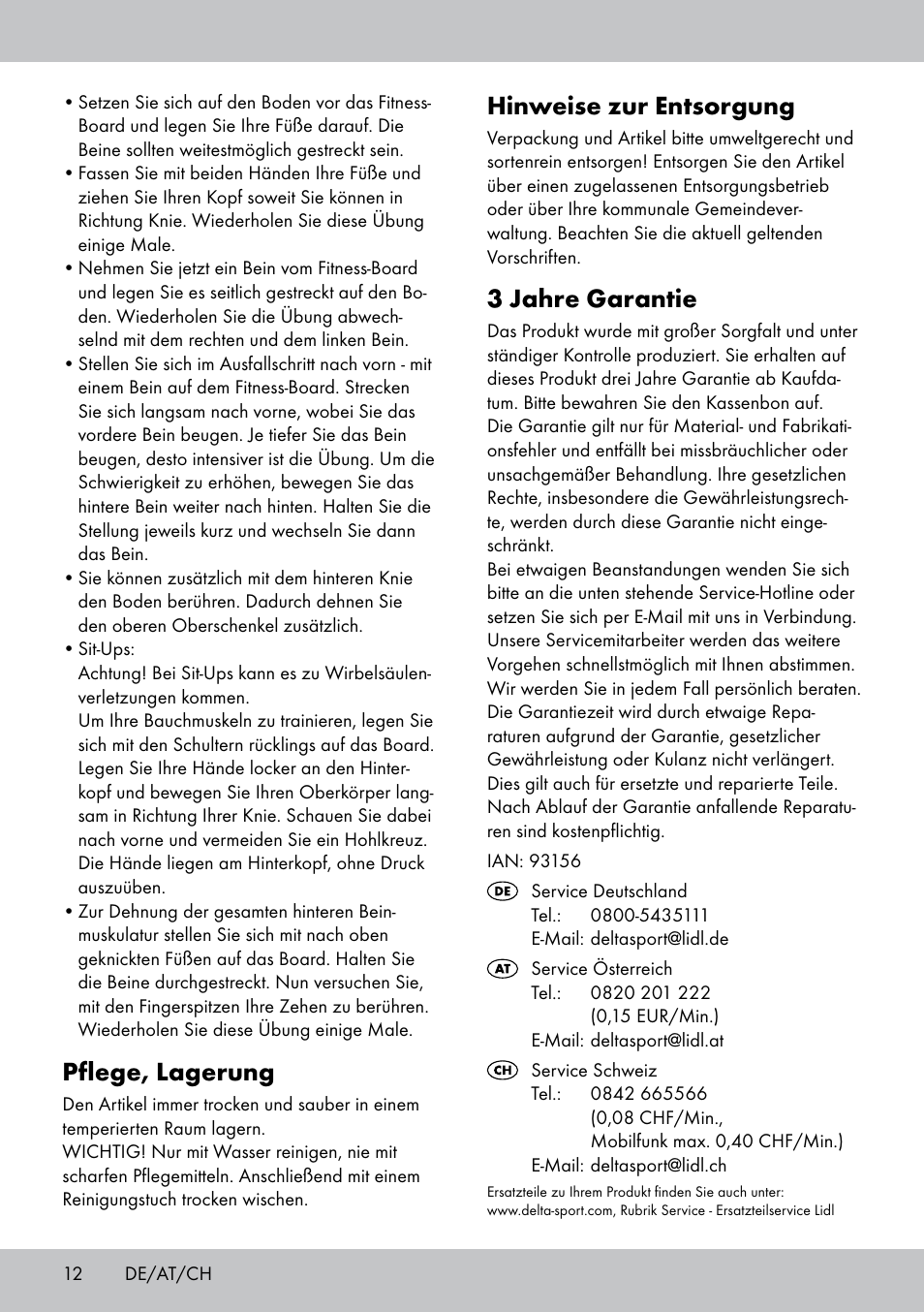 Hinweise zur entsorgung, 3 jahre garantie, Pflege, lagerung | Crivit FB-1539 User Manual | Page 12 / 48