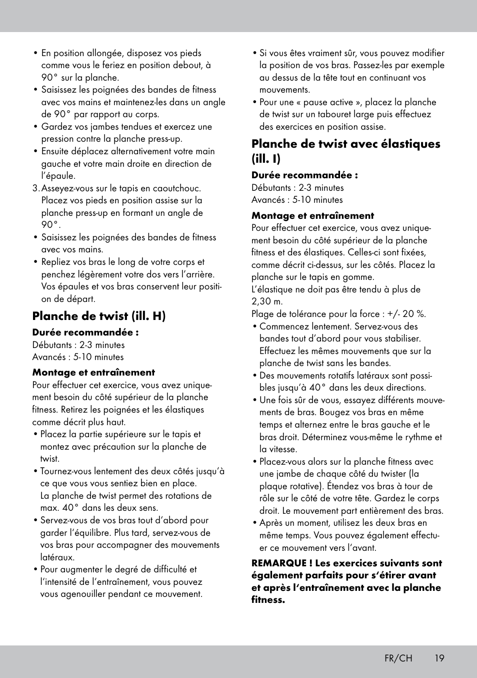 Planche de twist (ill. h), Planche de twist avec élastiques (ill. i) | Crivit FB-1539 User Manual | Page 19 / 48