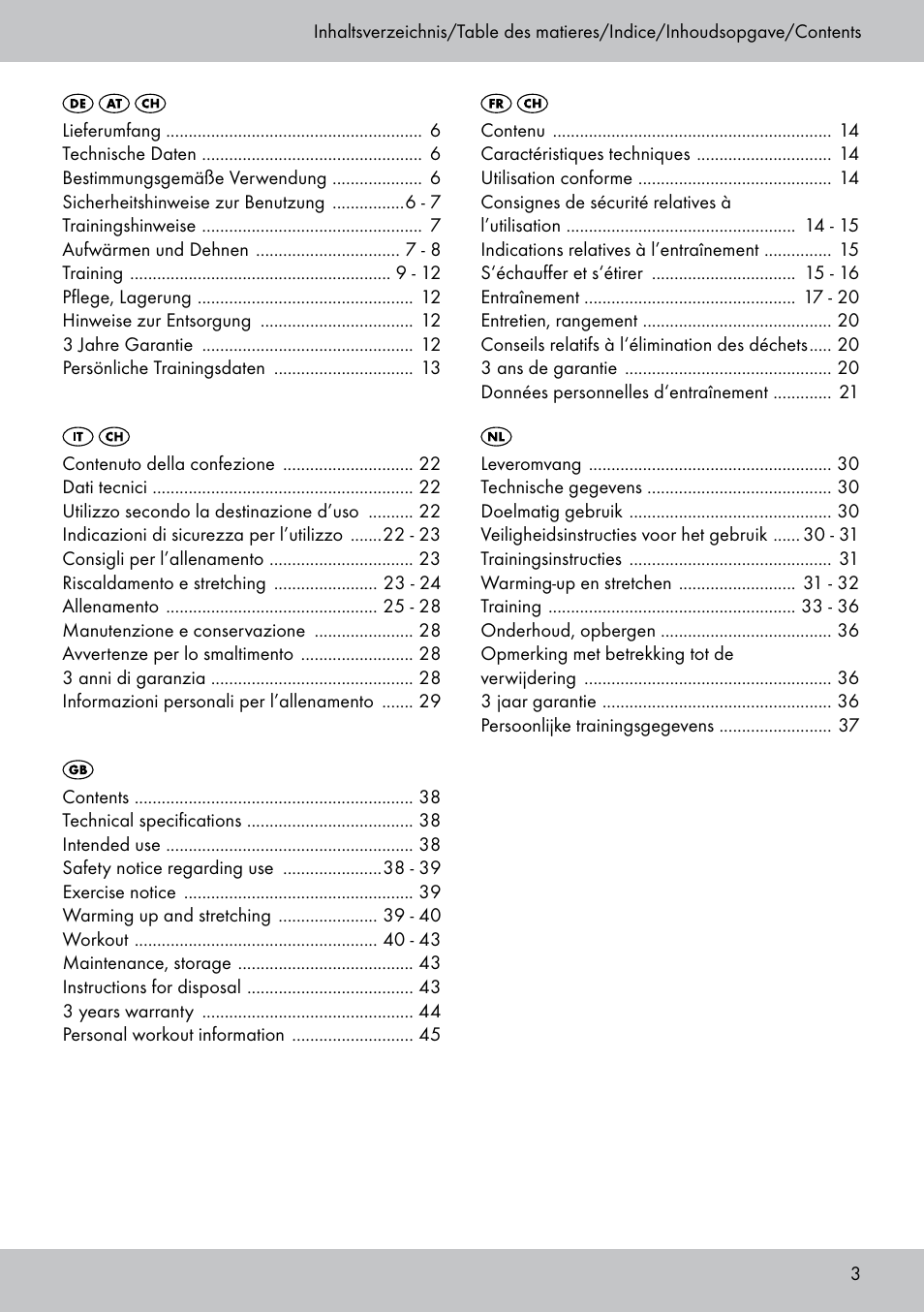 Crivit FB-1539 User Manual | Page 3 / 48