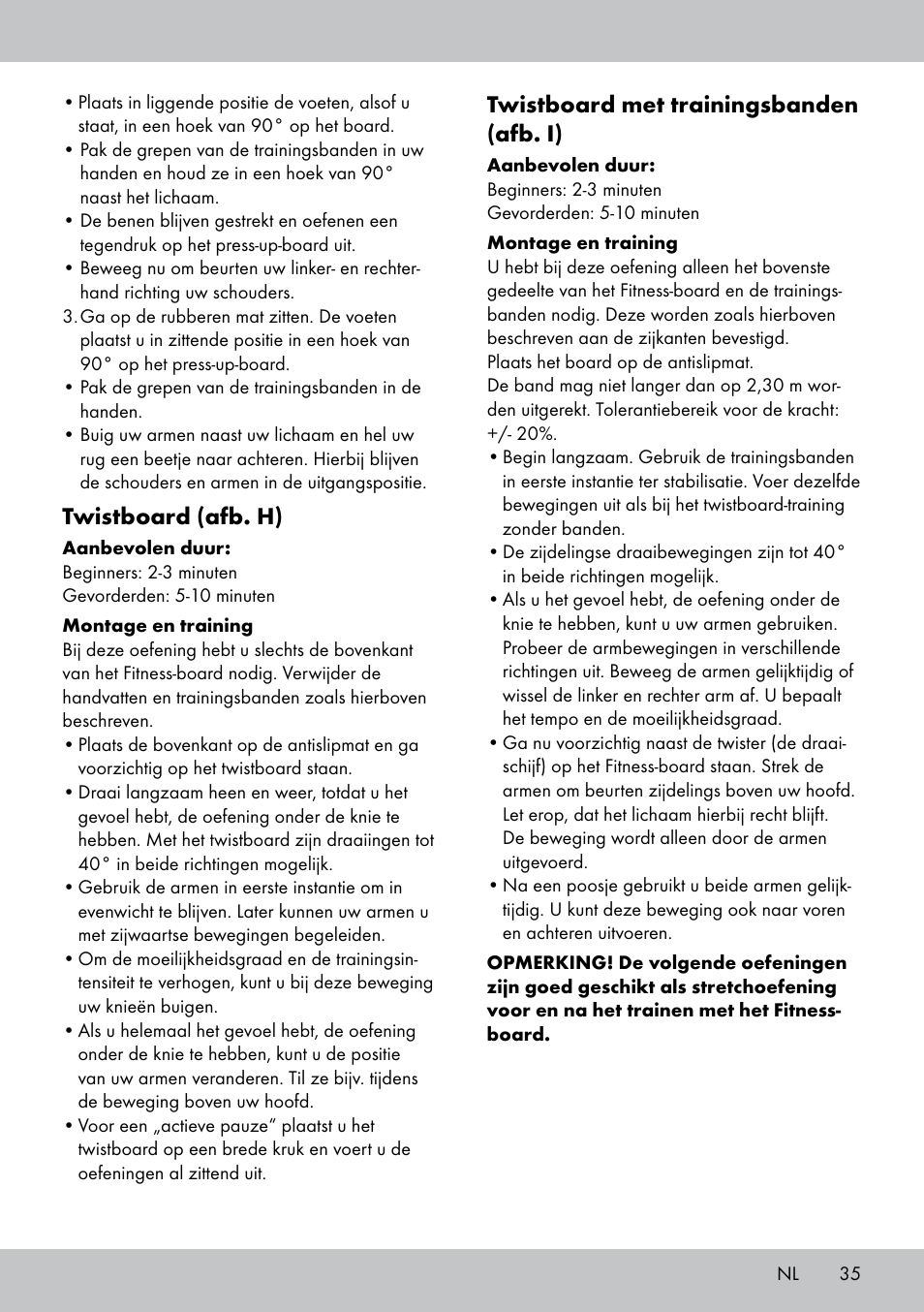 Twistboard (afb. h), Twistboard met trainingsbanden (afb. i) | Crivit FB-1539 User Manual | Page 35 / 48