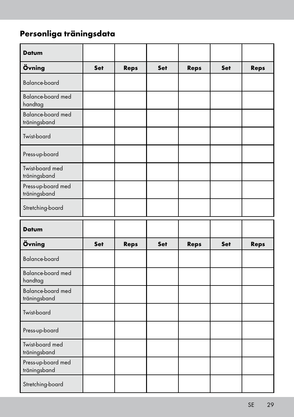 Personliga träningsdata | Crivit FB-1539 User Manual | Page 29 / 64