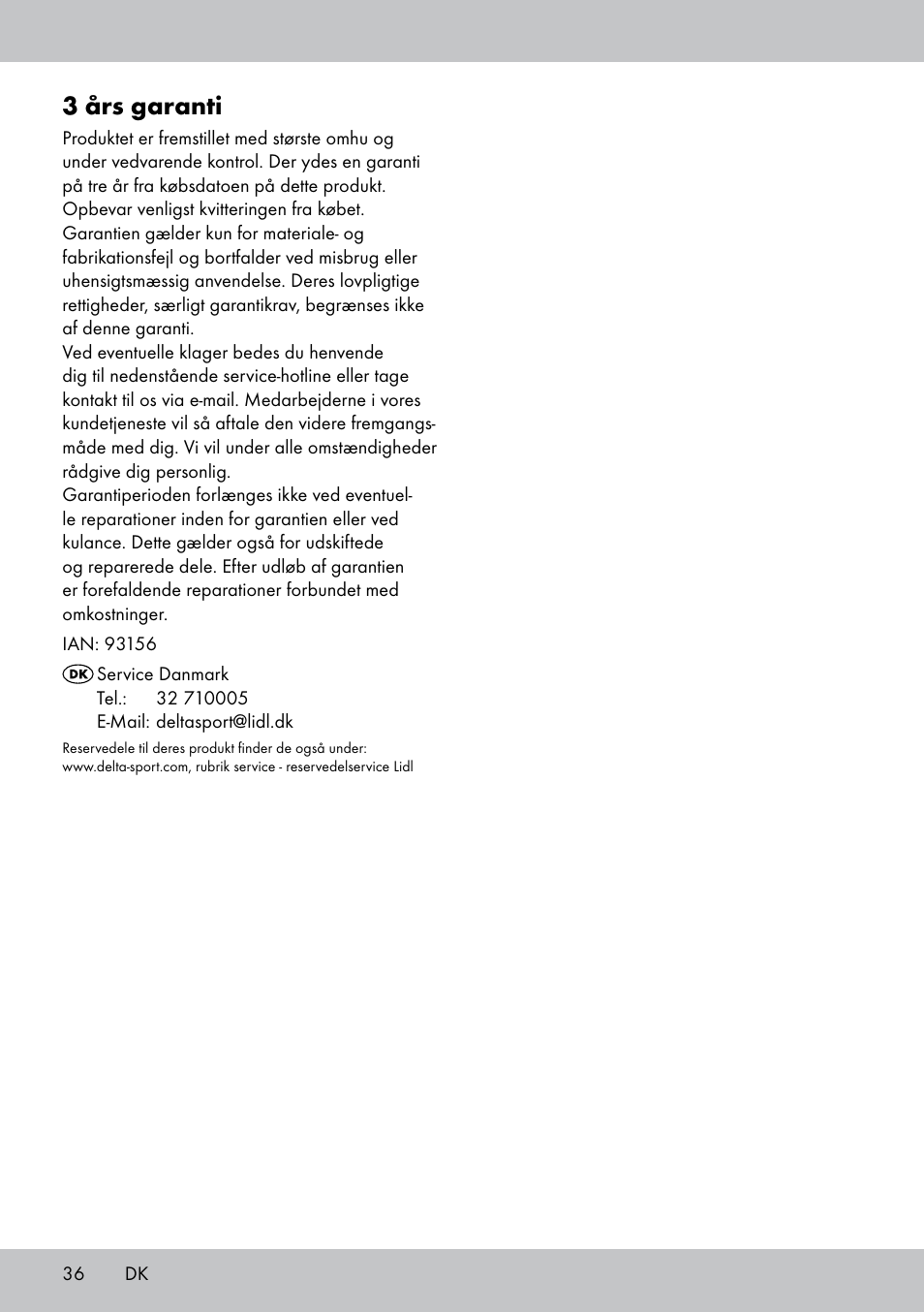 3 års garanti | Crivit FB-1539 User Manual | Page 36 / 64