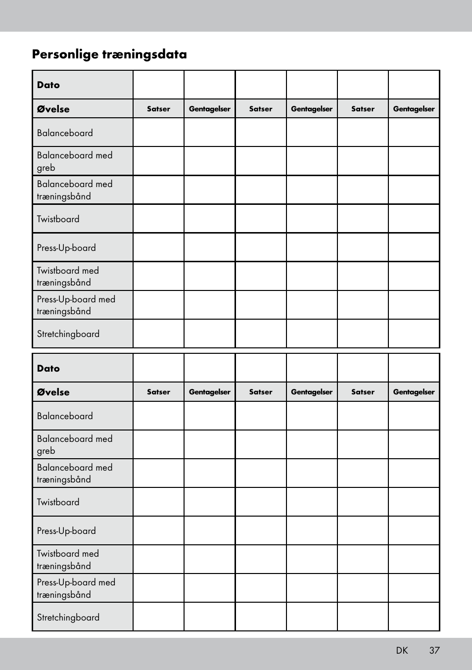 Personlige træningsdata | Crivit FB-1539 User Manual | Page 37 / 64