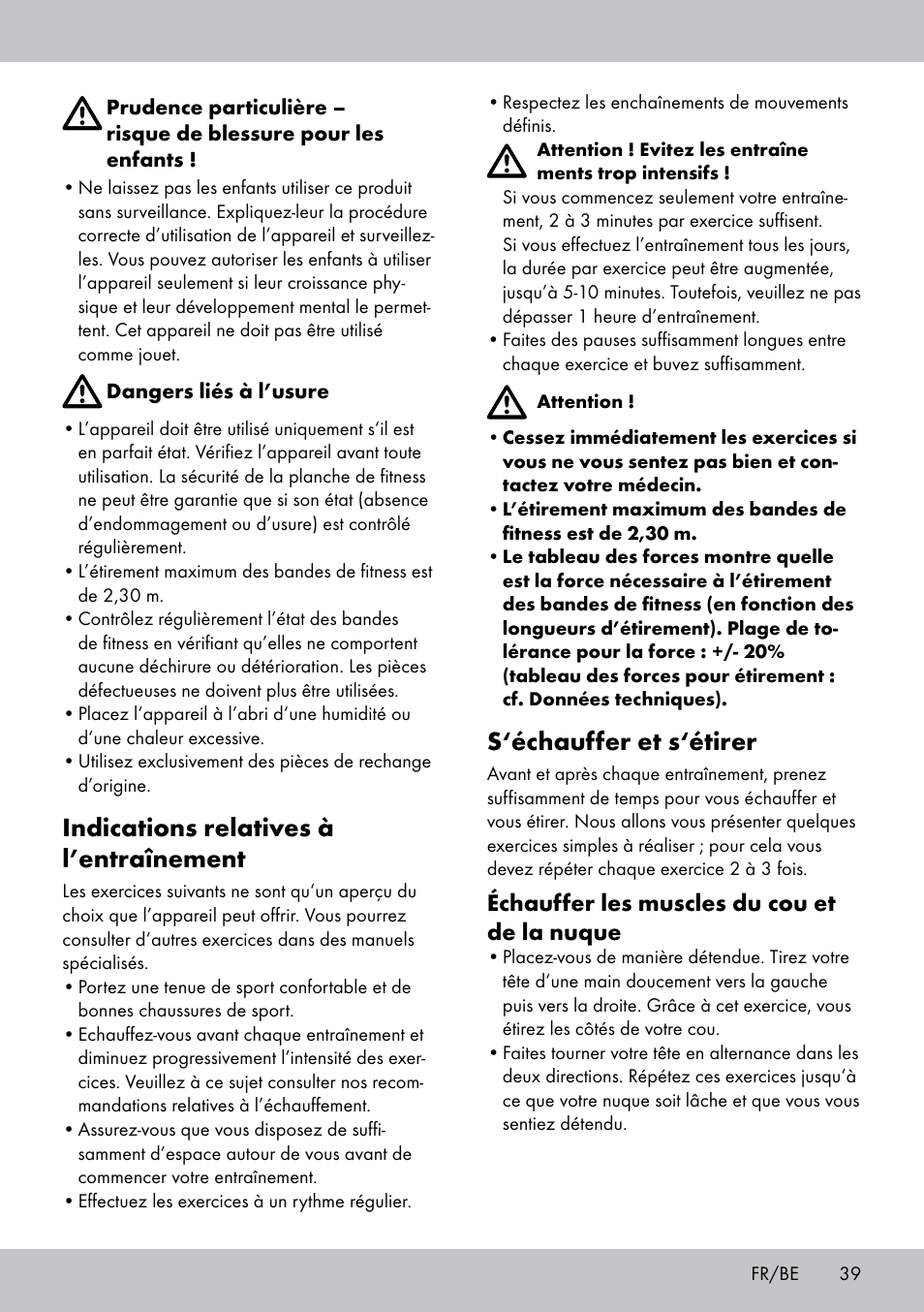 Indications relatives à l’entraînement, S‘échauffer et s‘étirer | Crivit FB-1539 User Manual | Page 39 / 64