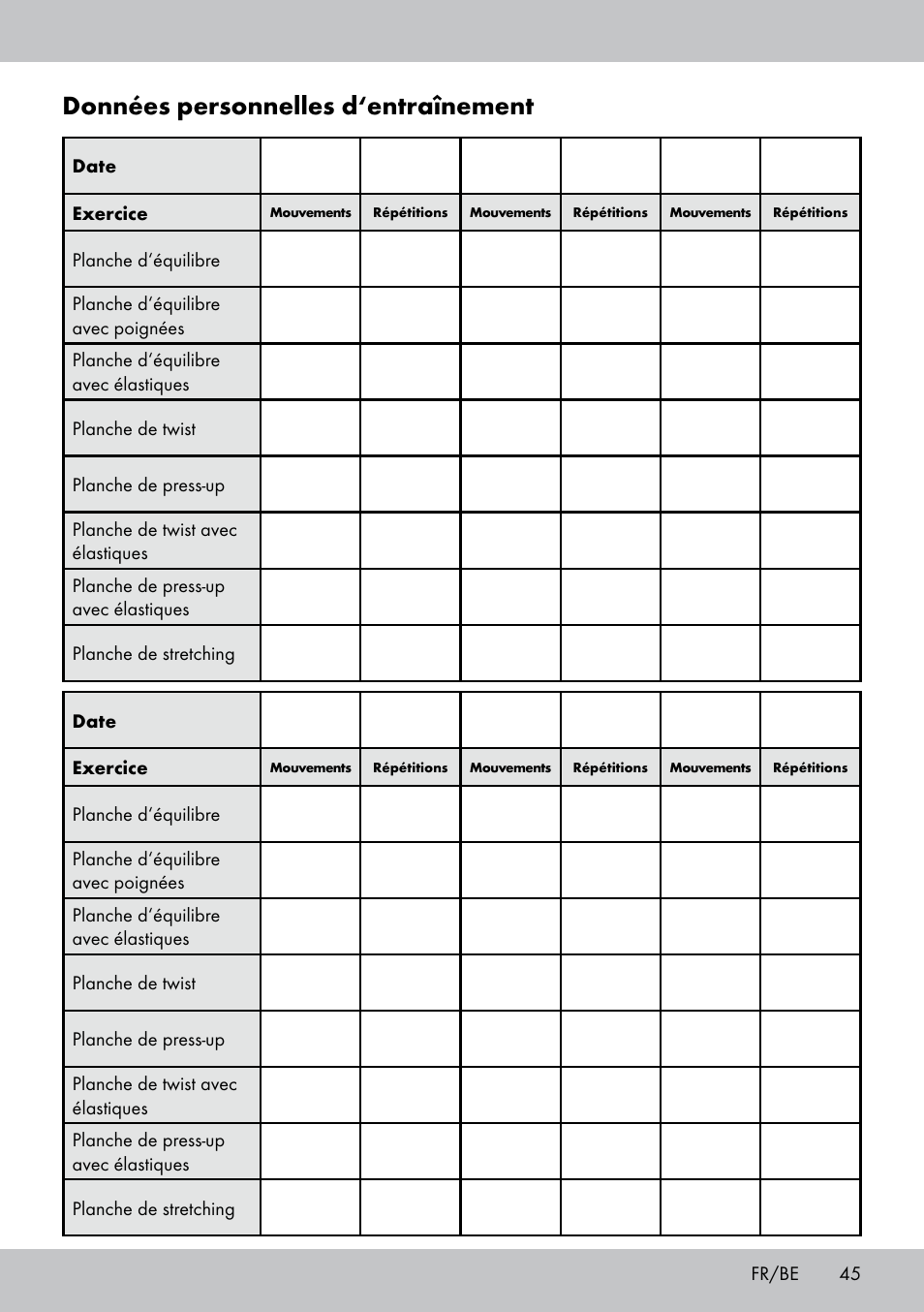 Données personnelles d‘entraînement | Crivit FB-1539 User Manual | Page 45 / 64