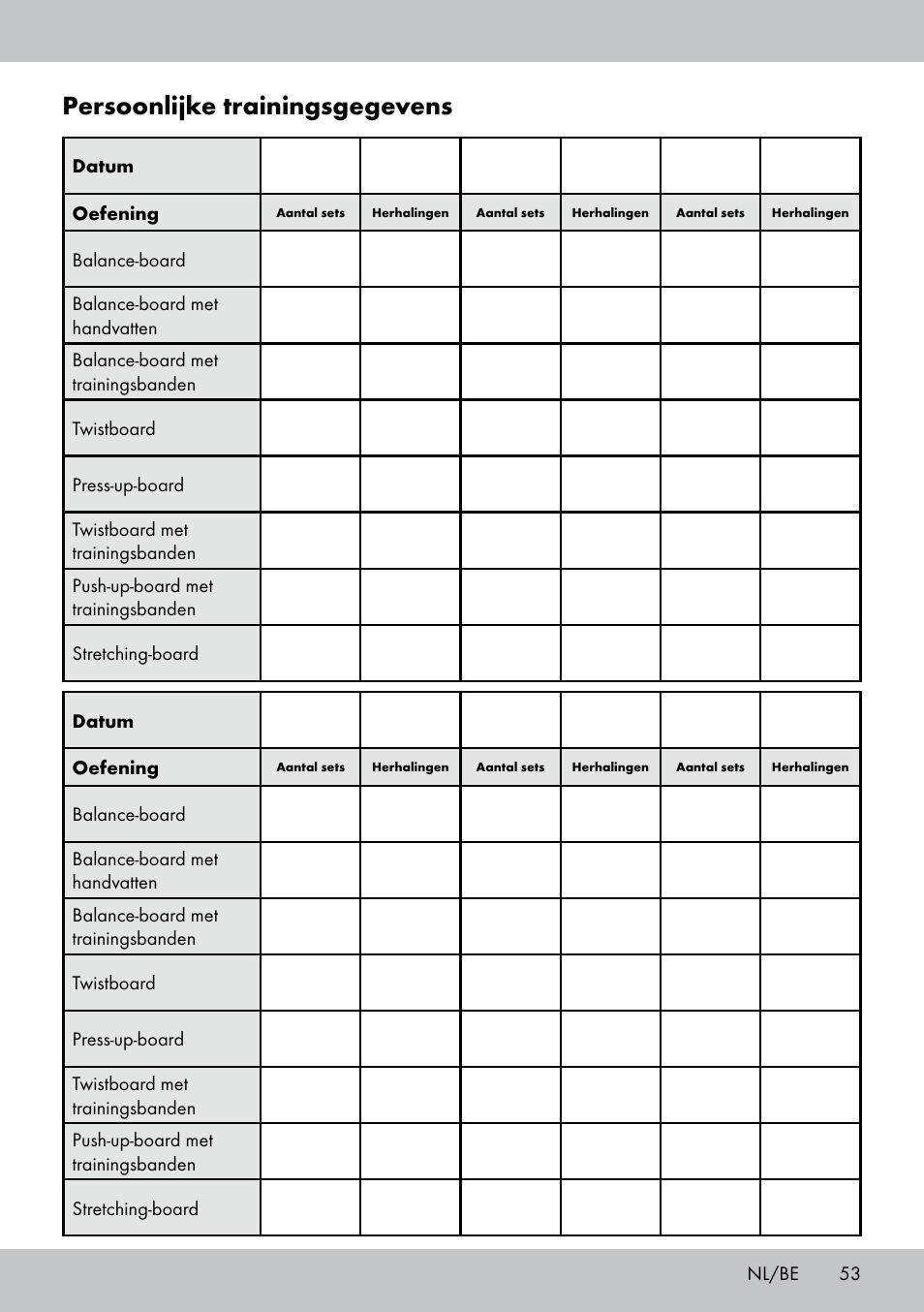 Persoonlijke trainingsgegevens | Crivit FB-1539 User Manual | Page 53 / 64