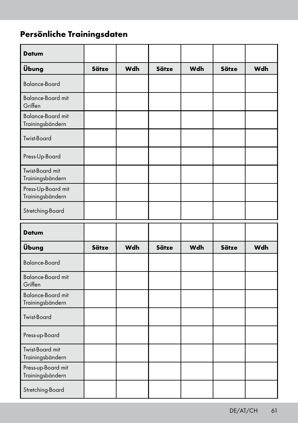 Persönliche trainingsdaten | Crivit FB-1539 User Manual | Page 61 / 64