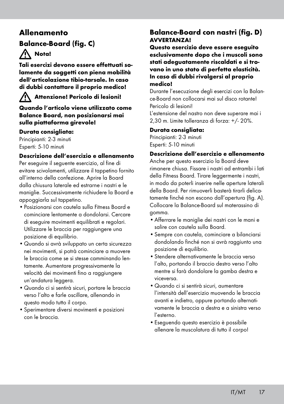 Allenamento, Balance-board (fig. c), Balance-board con nastri (fig. d) | Crivit FB-1539 User Manual | Page 17 / 48