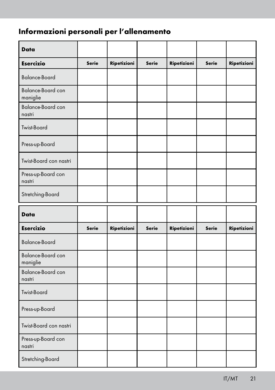 Informazioni personali per l’allenamento | Crivit FB-1539 User Manual | Page 21 / 48