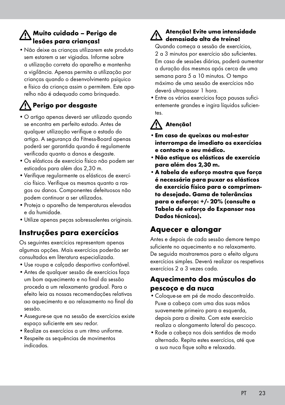 Instruções para exercícios, Aquecer e alongar, Aquecimento dos músculos do pescoço e da nuca | Crivit FB-1539 User Manual | Page 23 / 48
