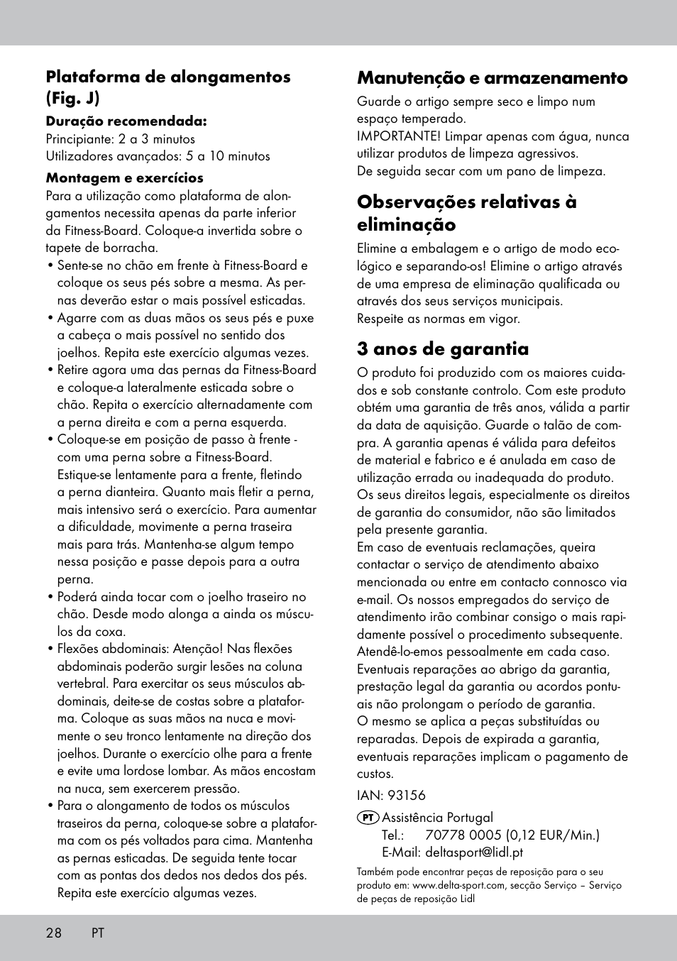 Manutenção e armazenamento, Observações relativas à eliminação, 3 anos de garantia | Crivit FB-1539 User Manual | Page 28 / 48