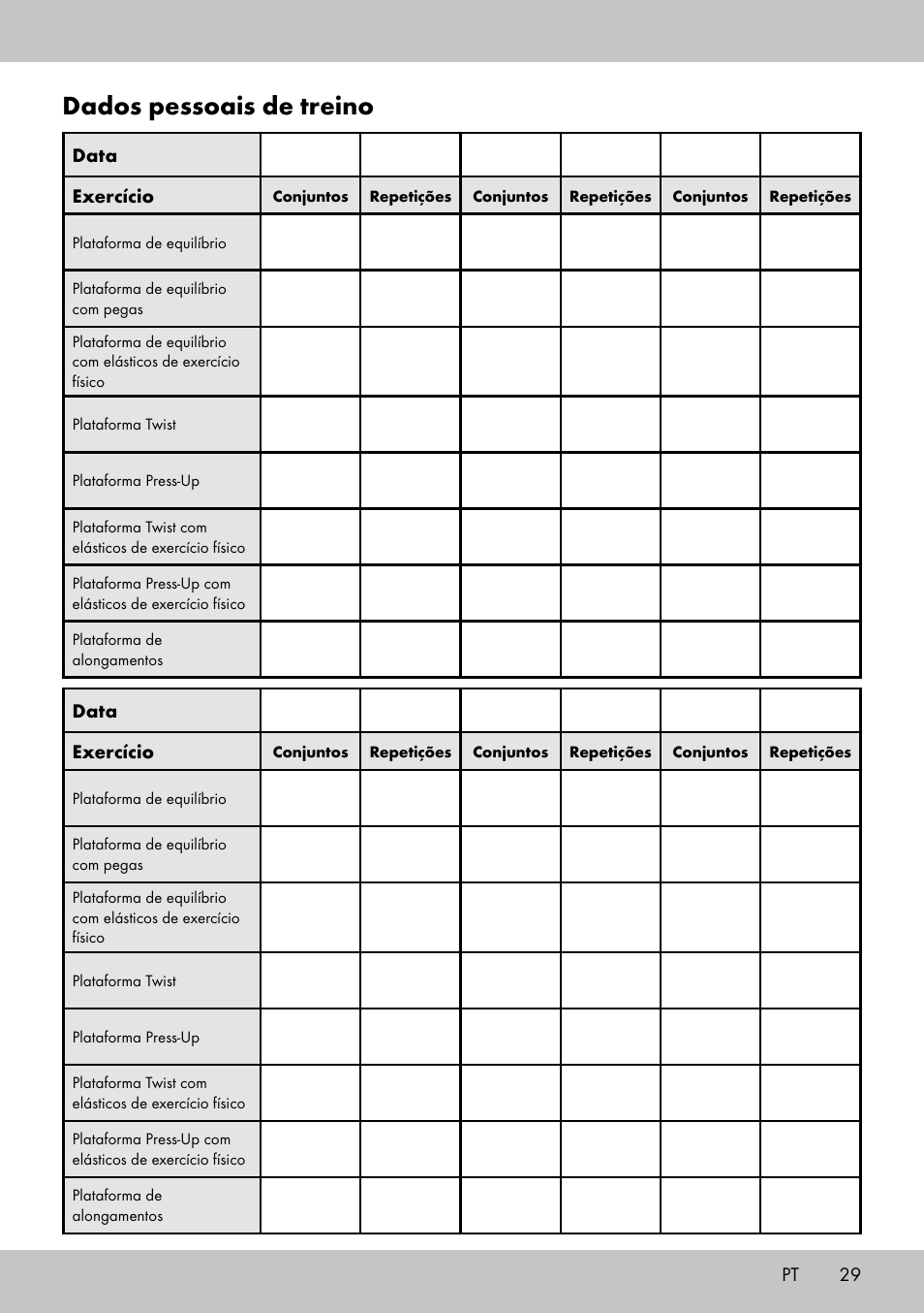 Dados pessoais de treino | Crivit FB-1539 User Manual | Page 29 / 48