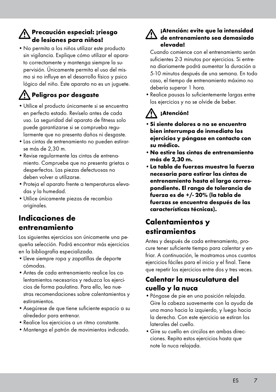 Indicaciones de entrenamiento, Calentamientos y estiramientos | Crivit FB-1539 User Manual | Page 7 / 48